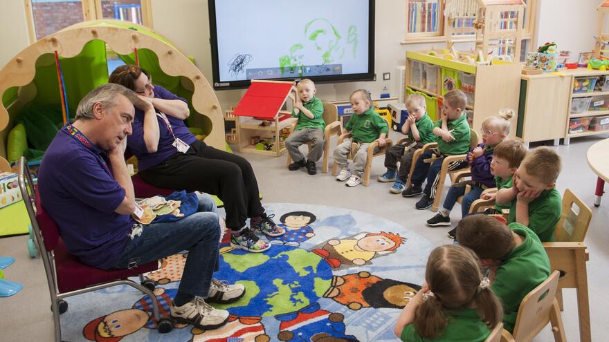 Group of children sat in nursery.