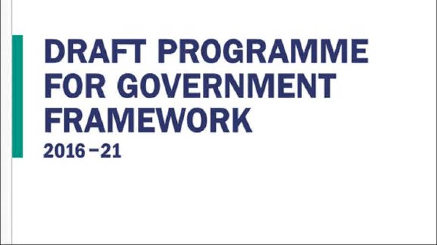 Text reading "Draft programme for Government framework 2016-21"