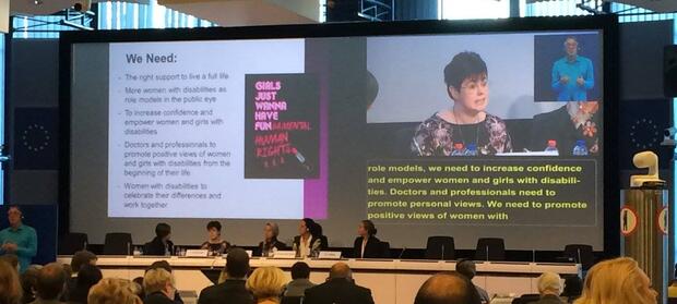 Panel of speakers giving a presentation at the European Day for Persons with Disabilities event
